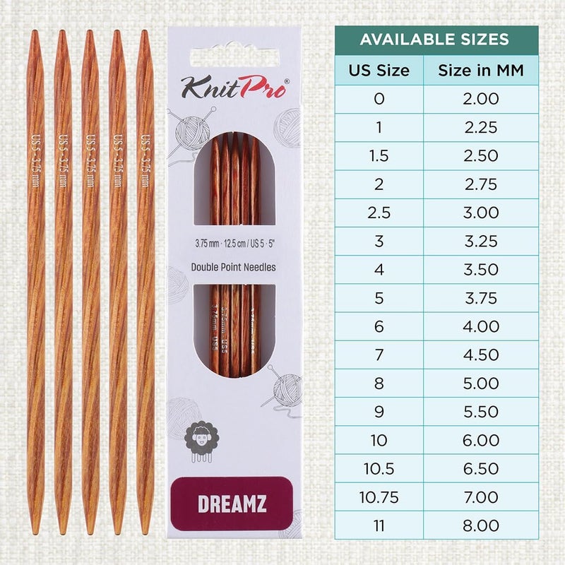 KnitPro Dreamz Double Pointed Needles 5" (12.5cm) | US Size 5 (3.75mm) - Image 4